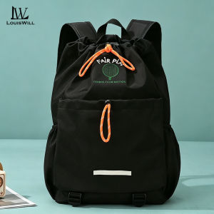 LouisWill Tennis Drawstring Backpack Sports Gym Bag Casual Daypack Lightweight Tennis Racket BagTravel Backpack School Bag Black Sports Backpack Tennis Club Bag