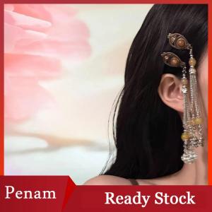 [PAM] Fashionable Zircon Butterfly Tassel Hair Clip Elegant Ethnic Style Hairpin Headdress Retro Side Clip Hair Accessories