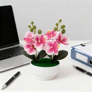 AKZDXE White Flower Pot Simulated Butterfly Orchid Multi-Bloom Faux Flowers Artificial Orchid Bonsai  DIY Plastic Fake Flower Home Decor