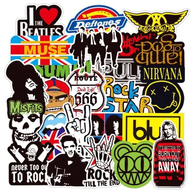 xs008-100pcs rock music band graffiti stickers waterproof removable notebook scooter stickers