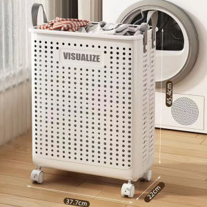 Large Capacity Storage Basket Foldable Plastic Laundry Basket with Wheels for Clothes Storage