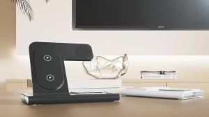 ที่ชาร์จศัพท์มือถือไร้สายแบบตั้งโต๊ะพับได้สามในหนึ่ง