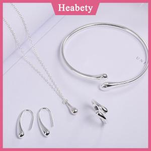 Heabety  4Pcs Thời Trang Teardrop Trang Sức Set Cho Phụ Nữ Đơn Giản Nhẫn Vòng Cổ Vòng Tay Bông Tai Set Cho Tiệc Cưới Trang Sức