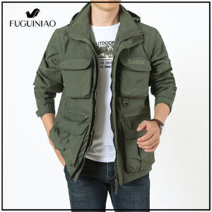 Fuguiniao Pocket many man jacket in the spring and autumn thin paragraph breathable middle-aged and old coat male outdoor equipment in large yards dad coat
