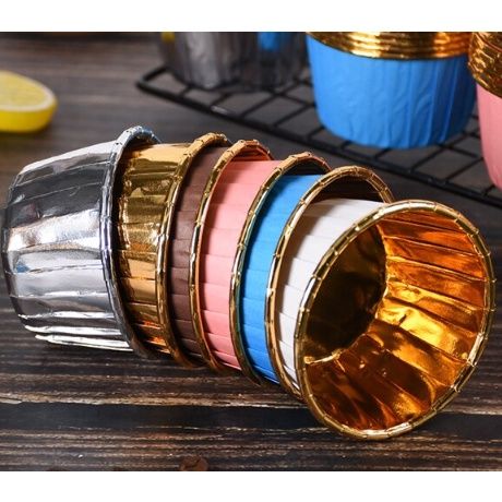 50pcs | Colorful Aluminum Foil Cupcake Liner Paper Cups Baking Muffin ...