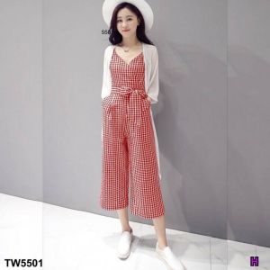 Set 2 ชิ้น จั้มสูทขายาว+เสื้อคลุม TT5501