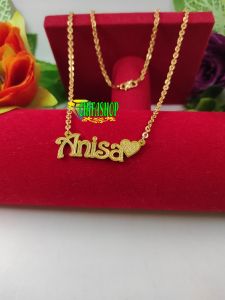 Kalung Liontin Nama Sendiri Titanium Lapis Emas 24K Anti Karat