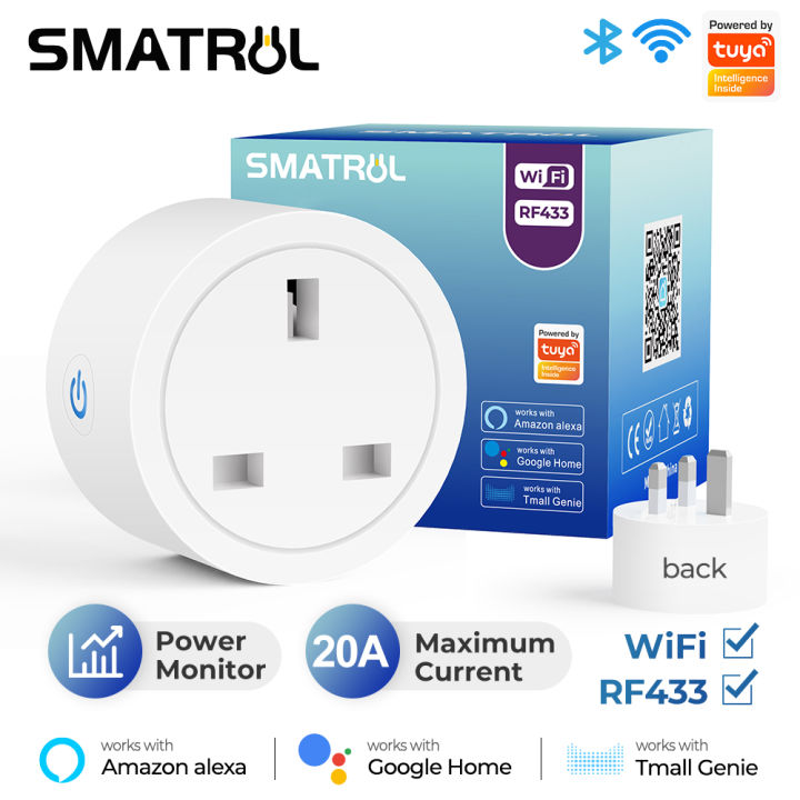 SMATRUL Tuya WiFi Smart Socket 20A UK Plug RF433 Outlet Adapter Power ...