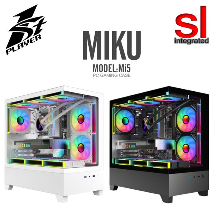Mi5 Computer 1stPlayer Miku Mi5 Tempered Glass M-ATX Gaming PC Case - Black/White ...
