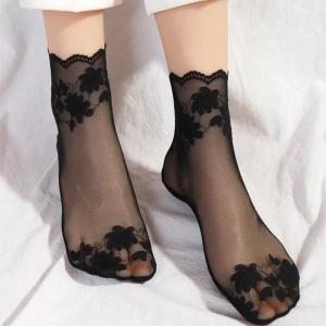 New Summer Short Socks Women Mesh Lace Transparent Lolita Style Invisible Thin Non-slip Short Ankle Black Low Cut Boat Socks