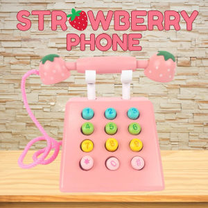 Wooden Strawberry Phone Toys Pretend Playset Children Girls Pink Telephone Call Dial Wooden toys