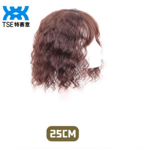 TSE Real Hair wig piece Top hair replacement block Coin Curly hair wig extension Cover white hair pad 25CM/35cm SW21
