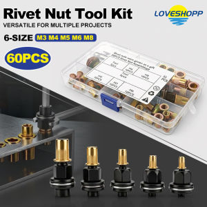 60PCS/BOX Carbon Steel Rivet Nut Tool Set M3 M4 M5 M6 M8Durable Head Rivet Nut Tool Kit for Metal Pipes Automotive Industrial ApplicationsManual Wrench or Drill Use