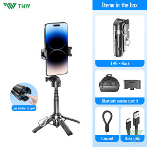 TNW T26 Selfie Stick Mini Extendable Phone Grip Tripod With Bluetooth Remote Control Mini Phone Grip Shooting For Vlogging Video