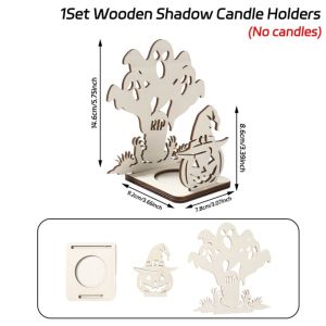 BNU0349 Wooden Material Wooden Candle Holder Pumpkin Shape Shadow Projection Design Halloween Candlestick Spooky Theme Stand Base Shadow Projection Candle Holder Halloween Party