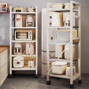 DSFSI Rolling Cart Kitchen Storage Rack Pull-Out Design Space Saving Kitchen Organizer Rack  Multi-Tier Shelves Oven Storage Holder Kitchen Organization