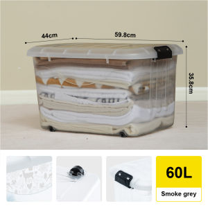 Citylife 60L Transparent Plastic Storage Box With Lock Lid & Wheels Stackable Space Saving Organizer