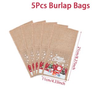 K10SEQ 5PCS Chất liệu vải bố. Túi đựng dao dĩa bằng vải bố Bộ đồ ăn Thiết kế bỏ túi Túi đựng muỗng nĩa Truyền thống Phong cách mộc mạc Túi đựng dao dĩa Giáng sinh Trang trí Giáng sinh