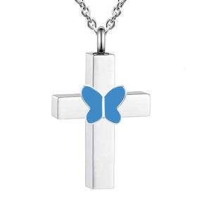 Blue Butterfly Necklace Ashes Vessel Ashes Necklace for Pet Urn Carry Along Necklace Memorial Locket Urn Container
