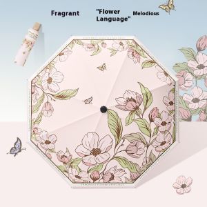 FED Elegant Floral Design UV Protection Folding Umbrella for Sun and Rain