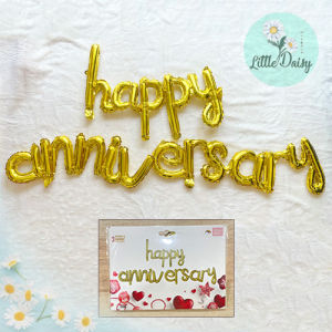 ร้านไทย ลูกโป่ง happy anniversary ตัวเขียน ฟอยล์ฉลองครบรอบ เซต 3 ชิ้น ลูกโป่งครบรอบ