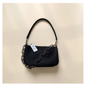 2026 Spring Summer classic vintage trendy nylon one shoulder cross body bag with acrylic chain strap