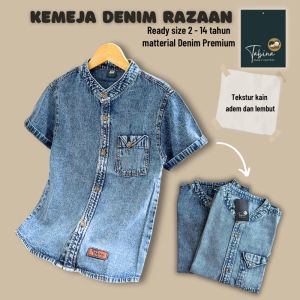 Tabina Kemeja Denim Setelan Denim Lengan Pendek Premium Seri Razaan untuk Anak dan Remaja usia 2 hingga 14 tahun