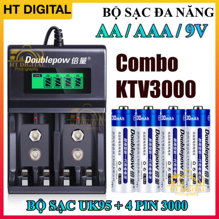 Combo Sạc + 4 Pin AA 3000 - Bộ Sạc Pin Đa Năng AA / AAA / 9V Pin Sạc Micro Không Dây - Pin Đồ Chơi Điện Tử - Pin Tiểu Sạc Dung Lượng Cao - Pin Micro Loa Kẹo Kéo - Pin Chuột Không Dây