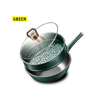 <𝙇𝙖𝙯𝙈𝙖𝙡𝙡> 32" Household Queen Nonstick Pot Steamer frying pan pot with steamer tray non stick surface