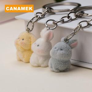 【CANAMEK】 Resin Flocking Cute Three-dimensional Bunny Keychain Pendant Car Keychain Pendant Bag Pendant Accessory Batch