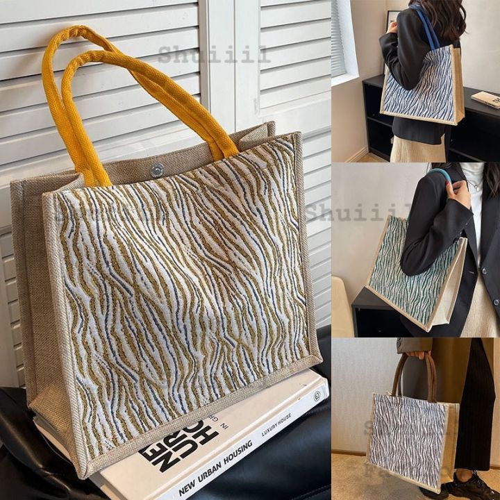 Colors Canvas Tote Bag For Women Linen Jute Burlap Hemp Shoulder