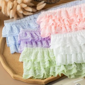 PAZNUL White Black 3D Pleated Mesh Chiffon Fabric 13CM Wide Three Layers Embroidered Ruffle Trim  Ruffled Lace Trims DIY