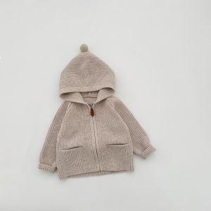 Korean-style thickened sweater for boys and girls autumn and winter baby stylish elf hat knitted cardigan fashionable toddler sweater