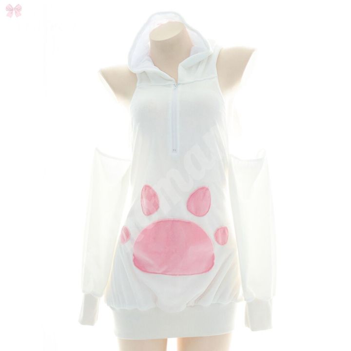 Kawaii Cat Claw Hooded Sexy Erotic Sleepwear Pink Plush Cosplay