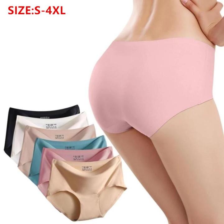 SHAN High Quality 6 Pcs Ice-silk Briefs Seamless Underpants Simple Plus  Size Women Underwears S-3XL