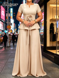 Mlaiscsr 2 Piece Womens Set Elegant Peplum Blouse and Palazzo Pants Suit Perfect for Cocktail Parties Proms Formal Events 20262026