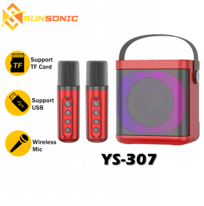 YS-307 Karaoke Machine with Dual Wireless Microphones RGB Lighting Bluetooth V5.0 and Dynamic Sound Effect Control
