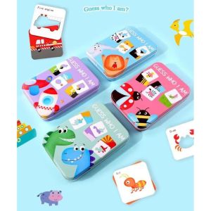 Cute Cartoon Guess Who I Am Matching Puzzles Developing Cards Matching Education Game in Iron Box