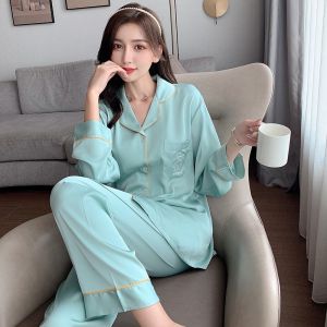 2023 HOT Women Ice Silk Pajama Set Long Sleeve Suit Home Clothes