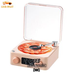 [UEB Mall]Retro Turntable Speaker with Ambience Light Mini Record Player Style Speaker for Bedroom Party
