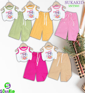 Combo 3 Bộ đồ sát nách quần ống rộng bé gái thun gân hình in nacabase suawx cho bé 6kg -30kg.SNQD03.