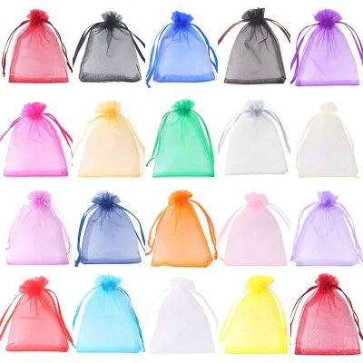 50pcs 7*9cm/9*12cm/10*15cm 20 Colors Drawstring Organza Bags Premium Sheer Sheer Gift Bags for Candy Jewelry Party Wedding Christmas Favor Gift Bags