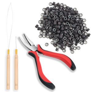 500pcs Hair Extension Kit Micro Hair Extension Rings Beads With Pliers Hook Needle Tools