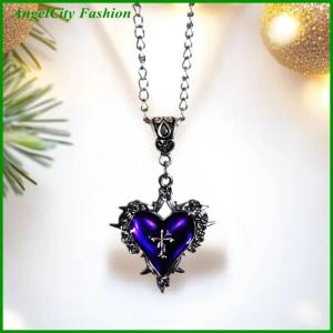 AngelCity Fashion Store Gothic Death Cross Necklace For Women Man Fashion Witch Jewelry Accessories Gift Thorn Rose Red Heart Pendant Choker New
