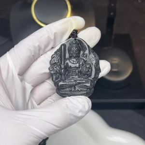 Natural Original Myanmar A-type Jade Black Acalanatha Guardian Men Women Necklace Gift with Certificate