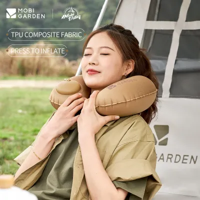 MOBI GARDEN หมอนเป่าลมตั้งแคมป์แบบพกพาคอรูปตัวยูนอนหลับสบายน้ำหนักเบาเดินทางได้
