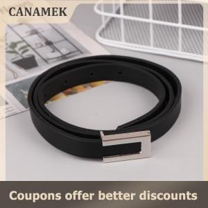 【 CANAMEK 】 Women Thin Belt Black Metal Buckle Belt PU Casual Leather Waist Belt Trouser Dress Decoration Waistband