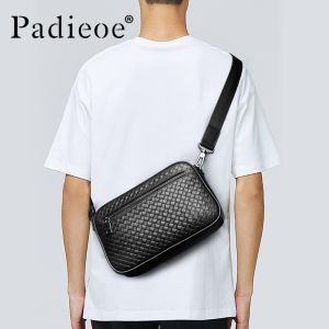 Mens bagsShoulder bagsMens messenger bagsLeather bagsTide brand casual cowhide 2023 new woven pattern small backpack