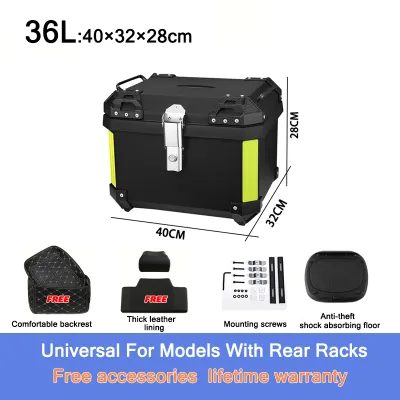 36/45L Universal Motorcycle Top Box with Backrest Lining Waterproof Large Capacity