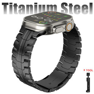 Luxury Titanium Metal Strap For Apple Watch Ultra2 49mm 42mm Series 9 45mm 41mm 44mm 40mm 38mm Bussiness men Link Bracelet For iWatch Ultra/8/SE/7/6/5/4/3/2/1 Stainless Steel Folding Buckle Band